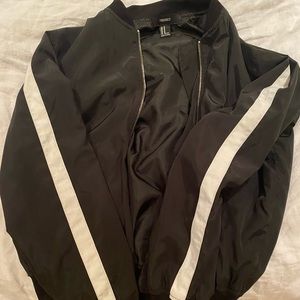Forever 21 Black Bomber Jacket with White Stripe